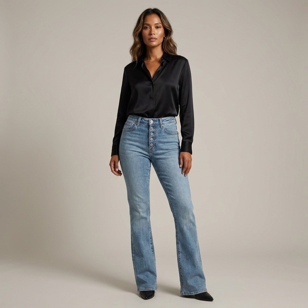 Pistola‎ Womens High Rise Button Fly Bootcut Jeans Light Wash Blue Size 26